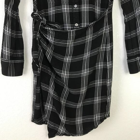 UNTUCKit for Her Tessa Plaid Wrap Tie Front Button Up Shirt Dress Black White 2 - Picture 11 of 13